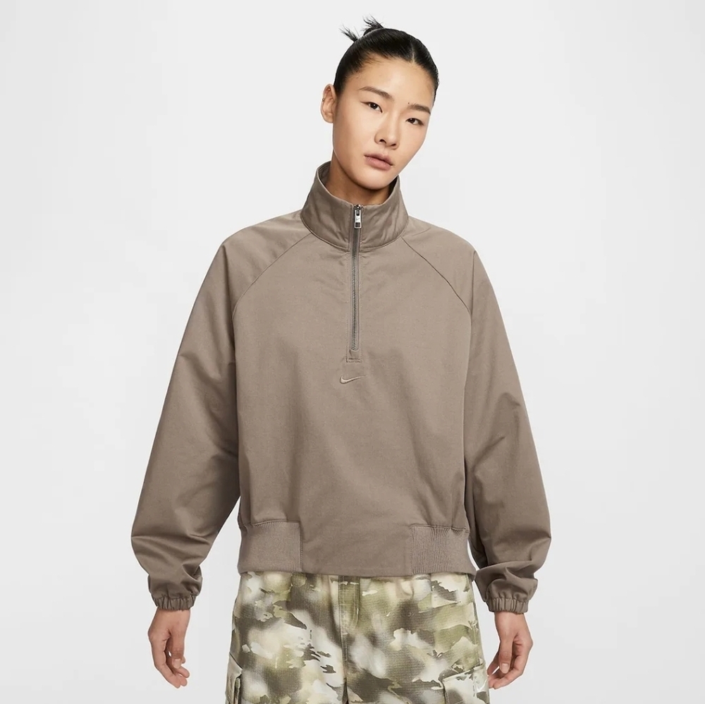 Nike Women's Sportwear Oversized‎ 1/4 Zip Twill Top-Brown Long Sleeve Sz Med NWT - Picture 2 of 13